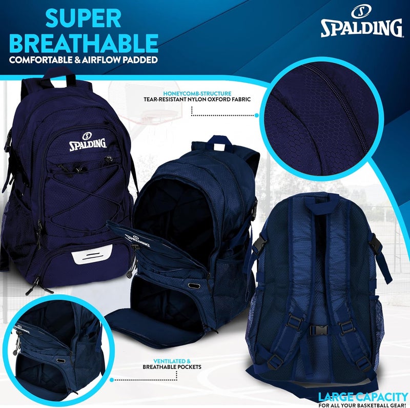 SPALDING Basketball Backpack Sports Bag | Large Black Backpack with Shoe and Ball Compartment | Gifts for Basketball Players - Image 4